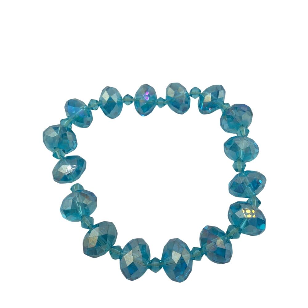 Vintage Light Blue Faceted Crystal Beaded Stretch Bracelet